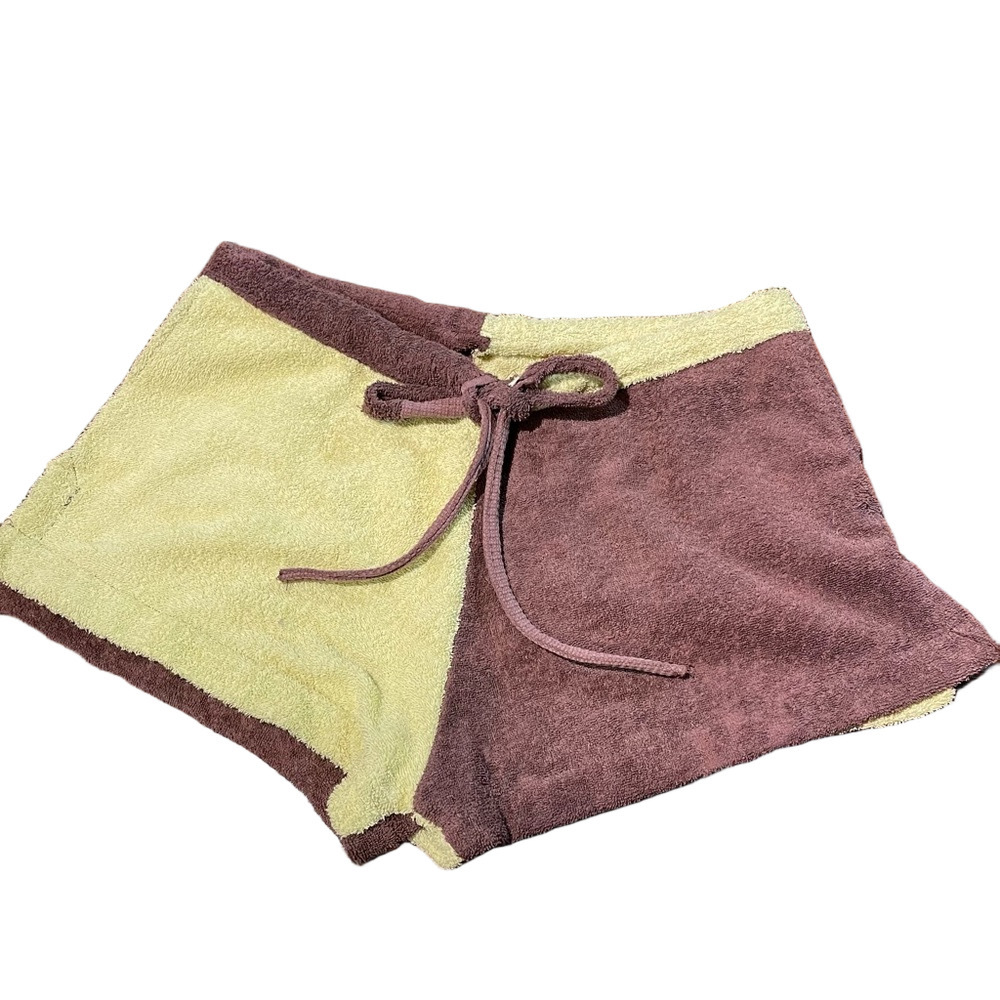 Two-Tone Brown and Chartreuse Women Shorts